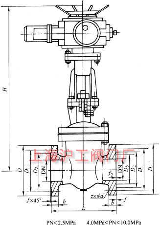 DKZ941H��DKZ941Y �� PN10~PN100 �������l�y��Ҫ���μ��Y(ji��)��(g��u)�ߴ�ʾ��D