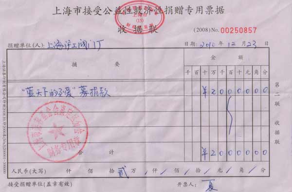 上海滬工閥門(mén)廠向藍(lán)天下的至愛(ài)基金會(huì)共捐款5萬(wàn)元